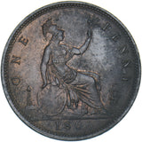 1866 Penny - Victoria British Bronze Coin - Very Nice