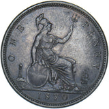1870 Penny - Victoria British Bronze Coin - Very Nice