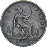 1878 Penny - Victoria British Bronze Coin - Nice