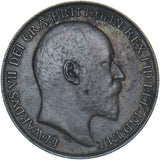 1908 Penny - Edward VII British Bronze Coin - Very Nice