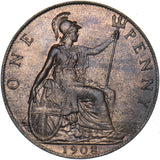 1908 Penny - Edward VII British Bronze Coin - Very Nice
