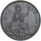 1951 Penny - George VI British Bronze Coin - Nice