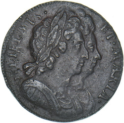 1694 Halfpenny - William & Mary British Copper Coin - Nice