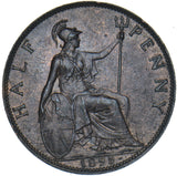 1895 Halfpenny - Victoria British Bronze Coin - Very Nice