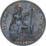 1901 Halfpenny - Victoria British Bronze Coin - Very Nice