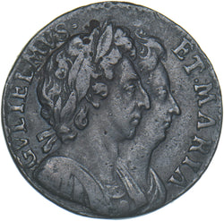 1694 Farthing - William & Mary British Copper Coin - Nice