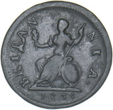 1735 Farthing - George II British Copper Coin