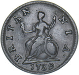 1739 Farthing - George II British Copper Coin - Nice