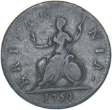1754 Farthing - George II British Copper Coin