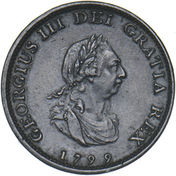 1799 Farthing - George III British Copper Coin - Very Nice
