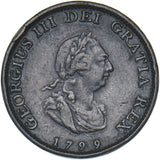 1799 Farthing - George III British Copper Coin - Nice