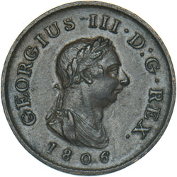 1806 Farthing - George III British Copper Coin - Very Nice
