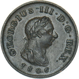 1806 Farthing - George III British Copper Coin - Very Nice