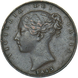 1843 Farthing - Victoria British Copper Coin - Nice