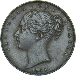 1844 Farthing - Victoria British Copper Coin - Nice