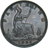 1891 Farthing - Victoria British Bronze Coin - Very Nice
