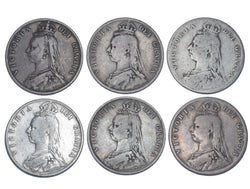 1887 - 1892 Halfcrowns Lot (6 Coins) - Victoria British Silver Coins - Date Run