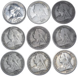 1893 - 1901 Halfcrowns Lot (9 Coins) - Victoria British Silver Coins - Date Run