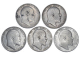 1902 - 1910 Halfcrowns Lot (5 Coins) - Edward VII British Silver Coins