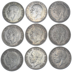 1928 - 1936 Better Grade Halfcrowns Lot (9 Coins) - British Silver Date Run