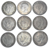1928 - 1936 Better Grade Halfcrowns Lot (9 Coins) - British Silver Date Run