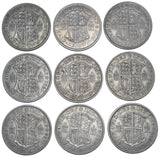 1928 - 1936 Better Grade Halfcrowns Lot (9 Coins) - British Silver Date Run