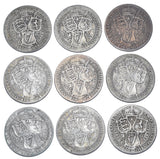 1893 - 1901 Florins Lot (9 Coins) - Victoria British Silver Coins - Date Run