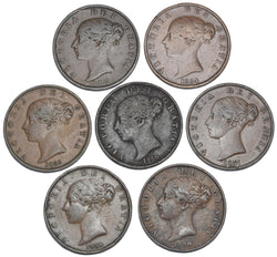 1853 - 1859 Copper Halfpennies Lot (7 Coins) - Victoria Date Run