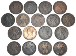 1860 - 1887 Halfpennies Lot (17 Coins) - Victoria Bronze Coins - All Different