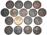 1860 - 1887 Halfpennies Lot (17 Coins) - Victoria Bronze Coins - All Different