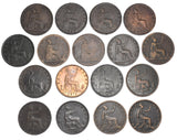 1860 - 1887 Halfpennies Lot (17 Coins) - Victoria Bronze Coins - All Different