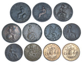 1799 - 1957 Halfpennies Lot (11 Coins) - British Copper & Bronze Main Types