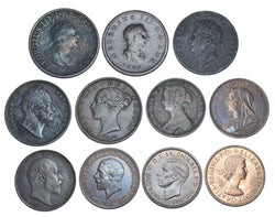 1799 - 1959 Halfpennies Lot (11 Coins) - British Copper & Bronze Main Types