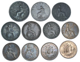 1799 - 1959 Halfpennies Lot (11 Coins) - British Copper & Bronze Main Types