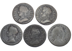 1672 - 1694 Farthings Lot (5 Coins) - British Copper Coins - All Different