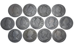 1730 - 1754 Farthings Lot (13 Coins) - George II British Copper Coins