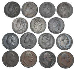 1821 - 1837 Farthings Lot (15 Coins) - British Copper Coins - All Different