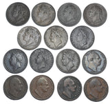 1821 - 1837 Farthings Lot (15 Coins) - British Copper Coins - All Different