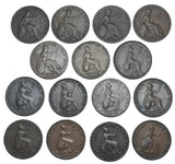 1821 - 1837 Farthings Lot (15 Coins) - British Copper Coins - All Different