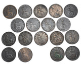 1860 - 1879 Farthings Lot (18 Coins) - Victoria British Bronze Coins