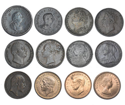 1799 - 1954 Farthings Lot (12 Coins) - British Copper & Bronze Main Types