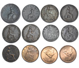 1799 - 1954 Farthings Lot (12 Coins) - British Copper & Bronze Main Types