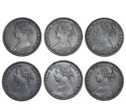 1860 - 1869 Better Grade Farthings Lot (6 Coins) - Victoria British Bronze Coins