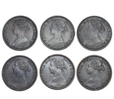 1860 - 1869 Better Grade Farthings Lot (6 Coins) - Victoria British Bronze Coins