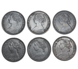 1872 - 1880 Better Grade Farthings Lot (6 Coins) - Victoria British Bronze Coins