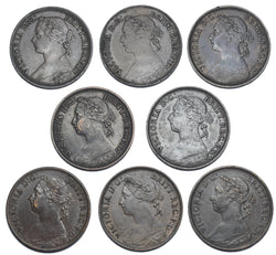 1880 - 1886 Better Grade Farthings Lot (8 Coins) - Victoria British Bronze Coins