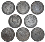 1880 - 1886 Better Grade Farthings Lot (8 Coins) - Victoria British Bronze Coins