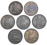1887 - 1894 Better Grade Farthings Lot (7 Coins) - Victoria British Bronze Coins