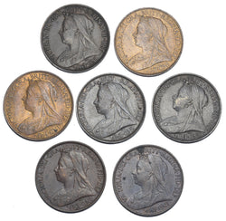 1895 - 1901 Better Grade Farthings Lot (7 Coins) - Victoria British Bronze Coins