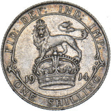 1914 Shilling - George V British Silver Coin - Nice